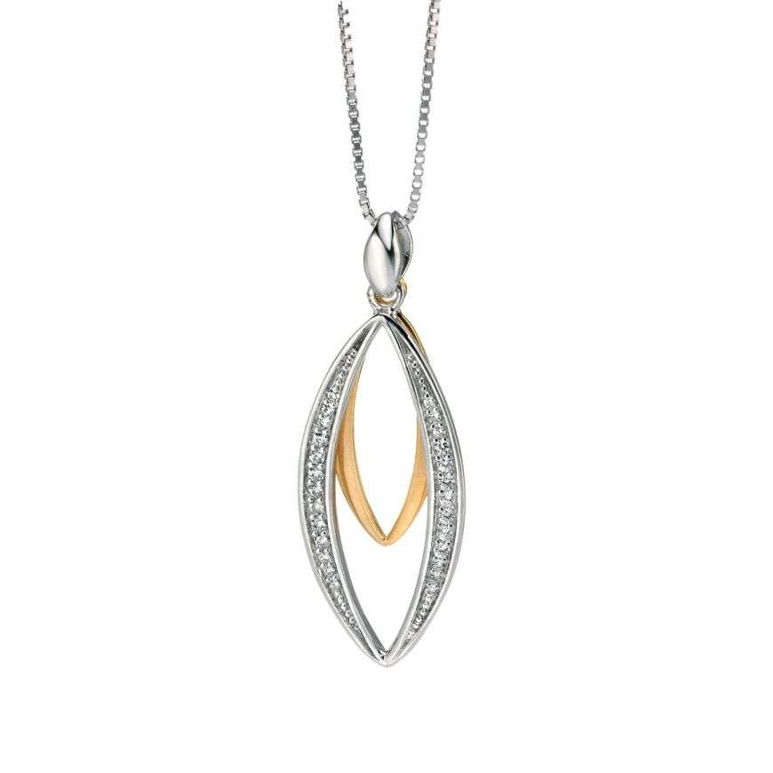 Open Marquise Pendant with Pave CZ and Yellow Gold Plating