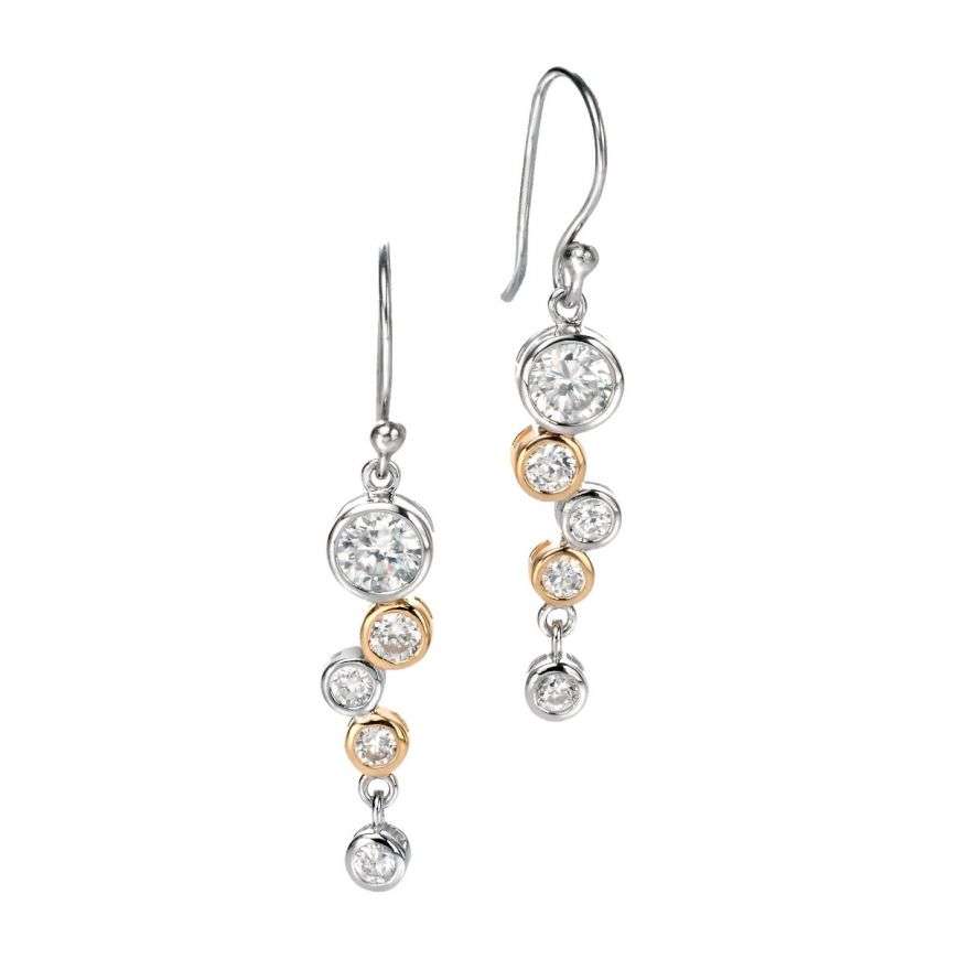 Bubble Drop Earrings with CZ and Yellow Gold Plated Detail
