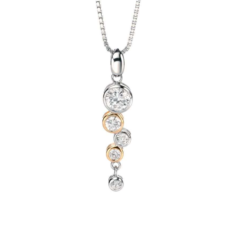 Bubble Drop Pendant with CZ and Yellow Gold Plated Detail