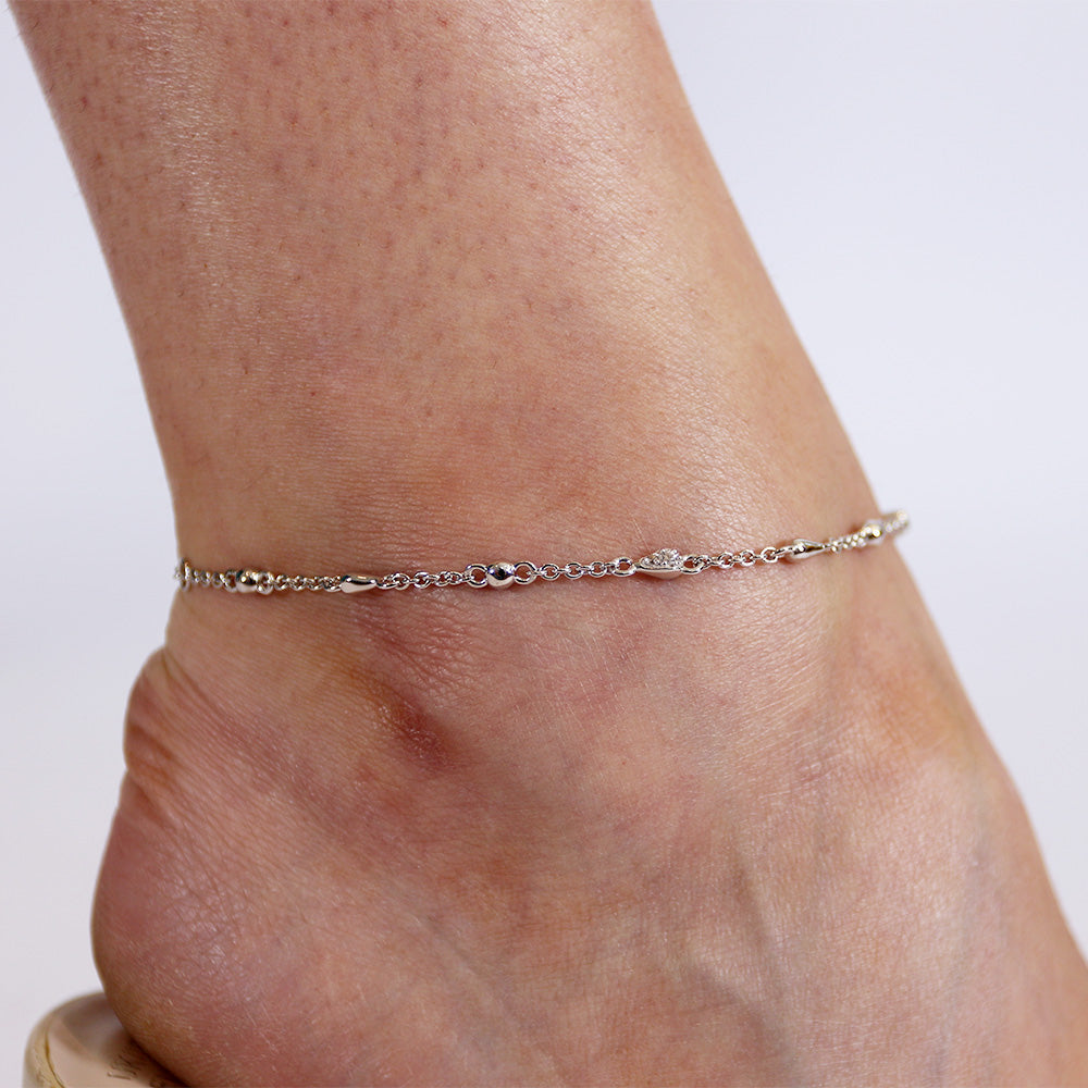 Skinny Drip Anklet with White Topaz