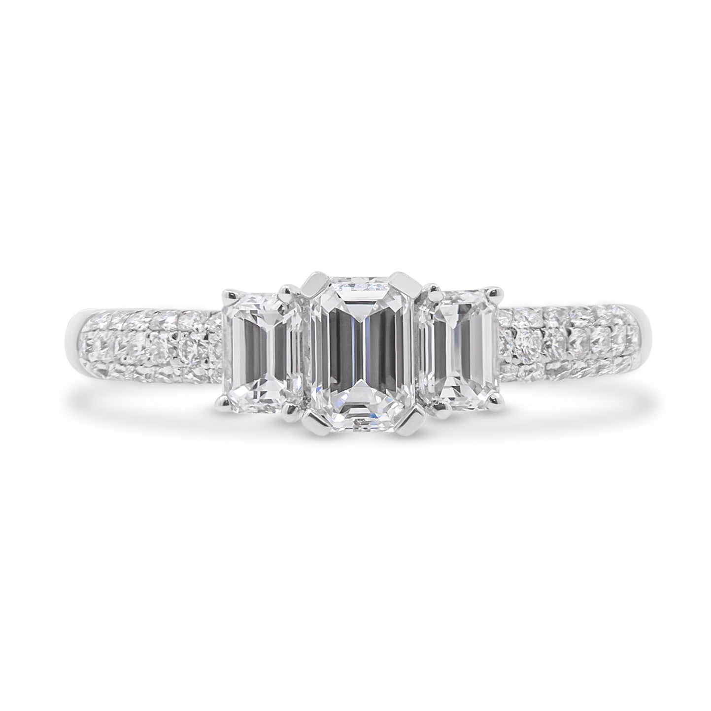 Three Stone Emerald Cut Engagement Ring