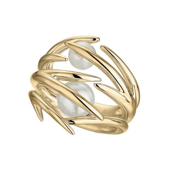 YELLOW GOLD VERMEIL DOUBLE HOOKED PEARL RING