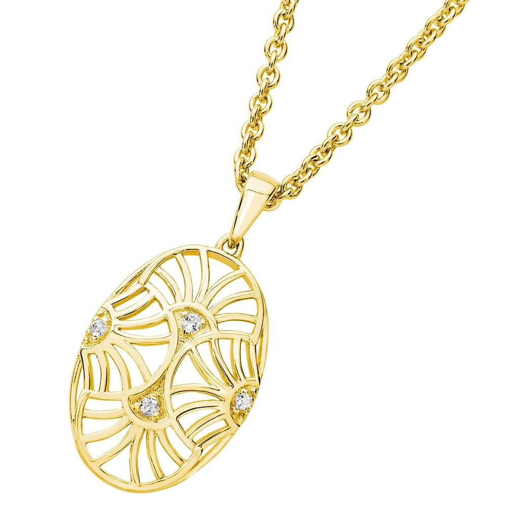 Art Deco Oval Pendant in Gold Vermeil