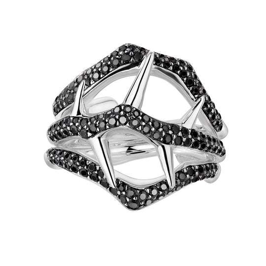 BLACKTHORN TRIPLE RING - SILVER & BLACK SPINEL