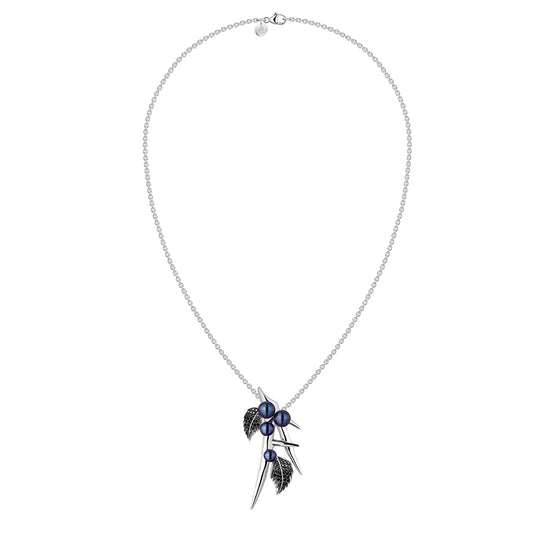 BLACKTHORN DROP LEAF PENDANT - SILVER, BLACK SPINEL & BLACK PEARL