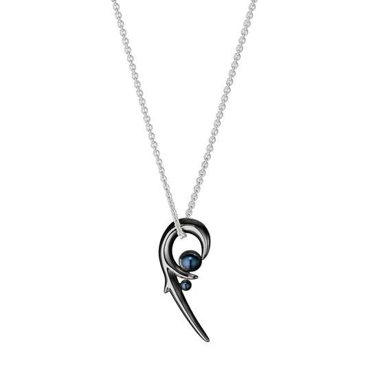SILVER BLACK RHODIUM HOOKED BLACK PEARL PENDANT