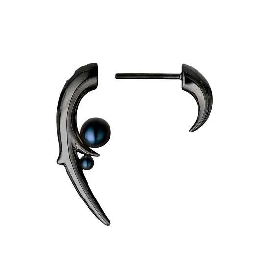SILVER BLACK RHODIUM HOOKED BLACK PEARL EARRINGS