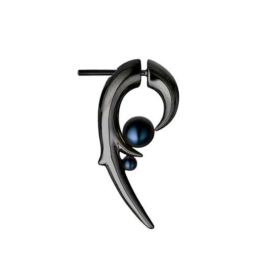 SILVER BLACK RHODIUM HOOKED BLACK PEARL EARRINGS