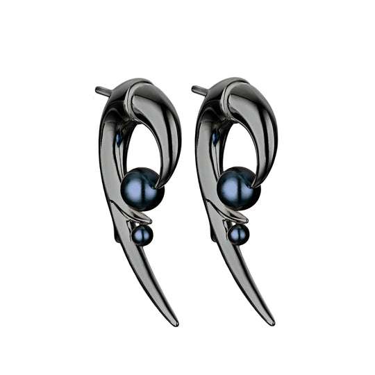 SILVER BLACK RHODIUM HOOKED BLACK PEARL EARRINGS
