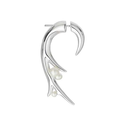 SILVER HOOKED PEARL LARGE EARRINGS