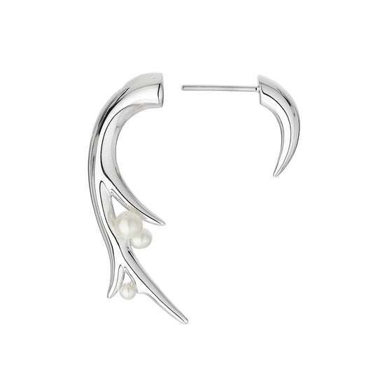 SILVER HOOKED PEARL LARGE EARRINGS