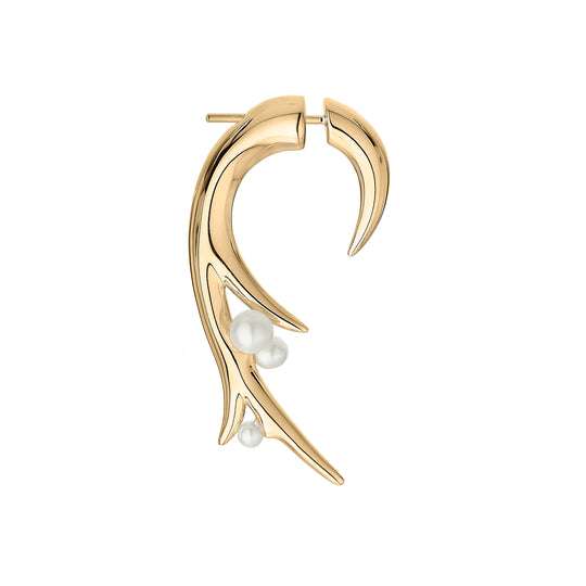 YELLOW GOLD VERMEIL HOOKED PEARL LARGE EARRINGS