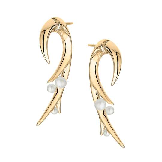 YELLOW GOLD VERMEIL HOOKED PEARL LARGE EARRINGS
