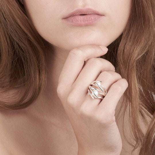 SILVER DOUBLE HOOKED PEARL RING
