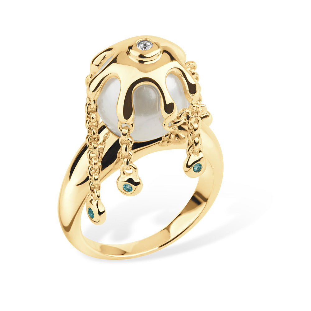Pearl Ring with Drips in Gold Vermeil