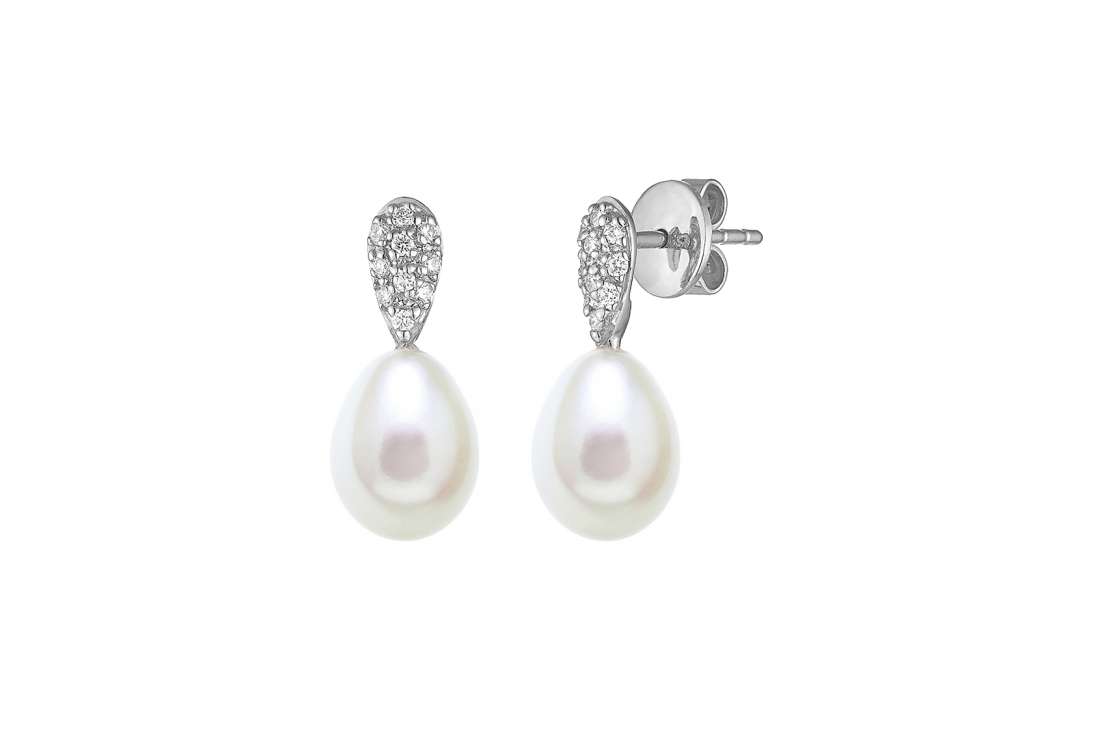 18ct White Gold Diamond Set Drop Earrings