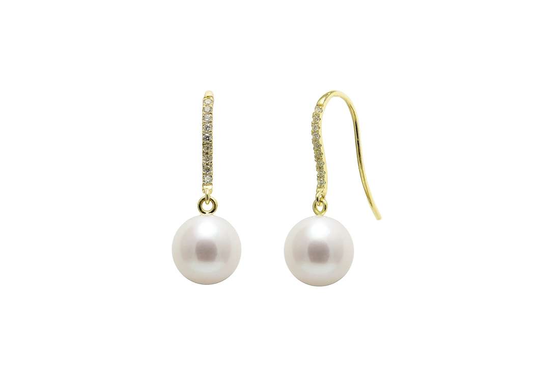 Diamond Set Cultured River Pearl Drop Earrings