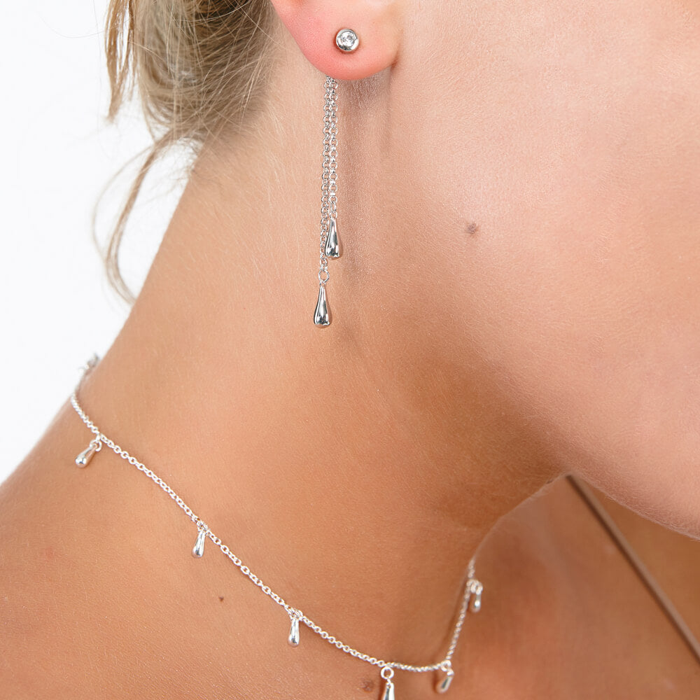Removable Double Drop Earrings with White Topaz