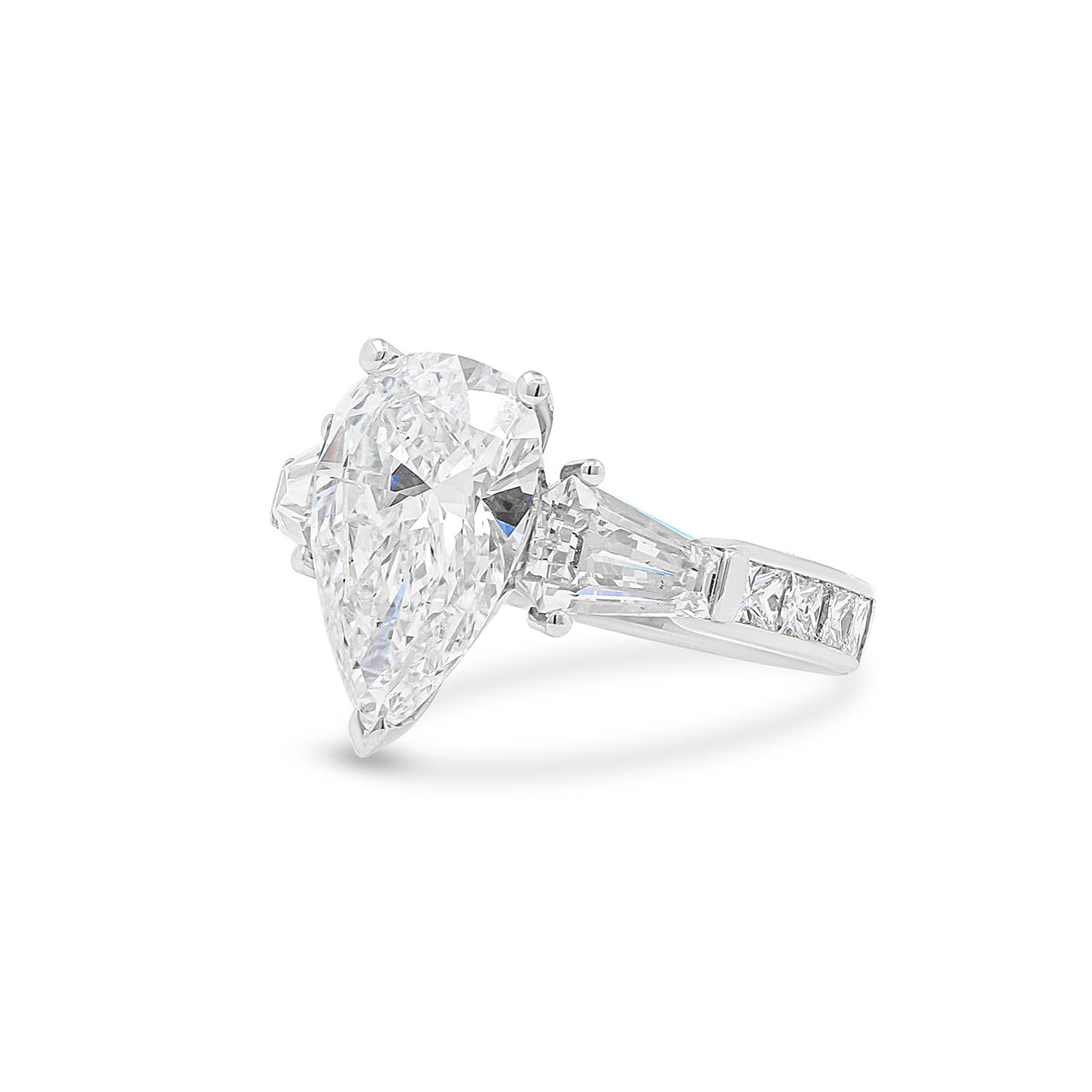 Pear Cut Solitaire Diamond Shoulder Set Engagement Ring