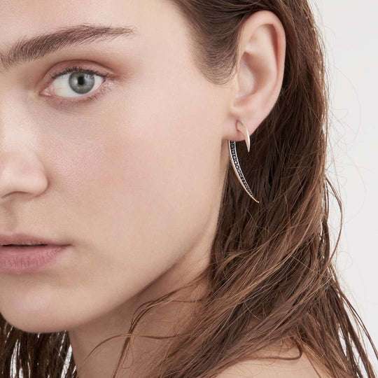 SILVER BLACK SPINEL HOOK EARRINGS