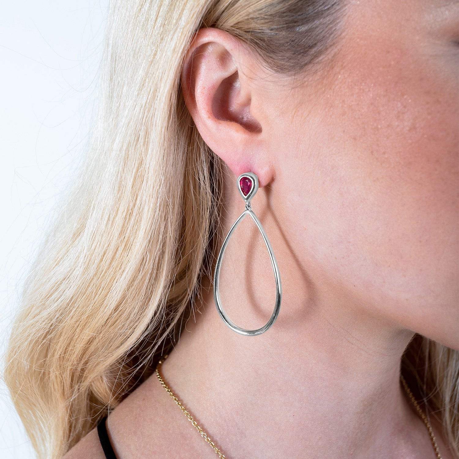 Petal Drop Earrings with Pear Cut Ruby
