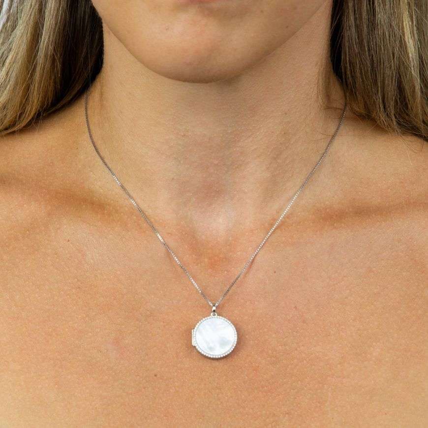 Mother of Pearl Pave Locket with CZ