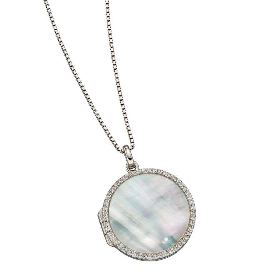 Mother of Pearl Pave Locket with CZ