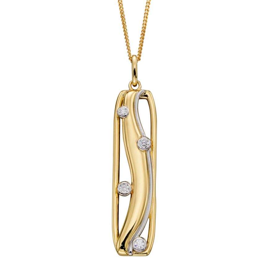 Yellow Gold Plated Soft Rectangular Pendant with CZ