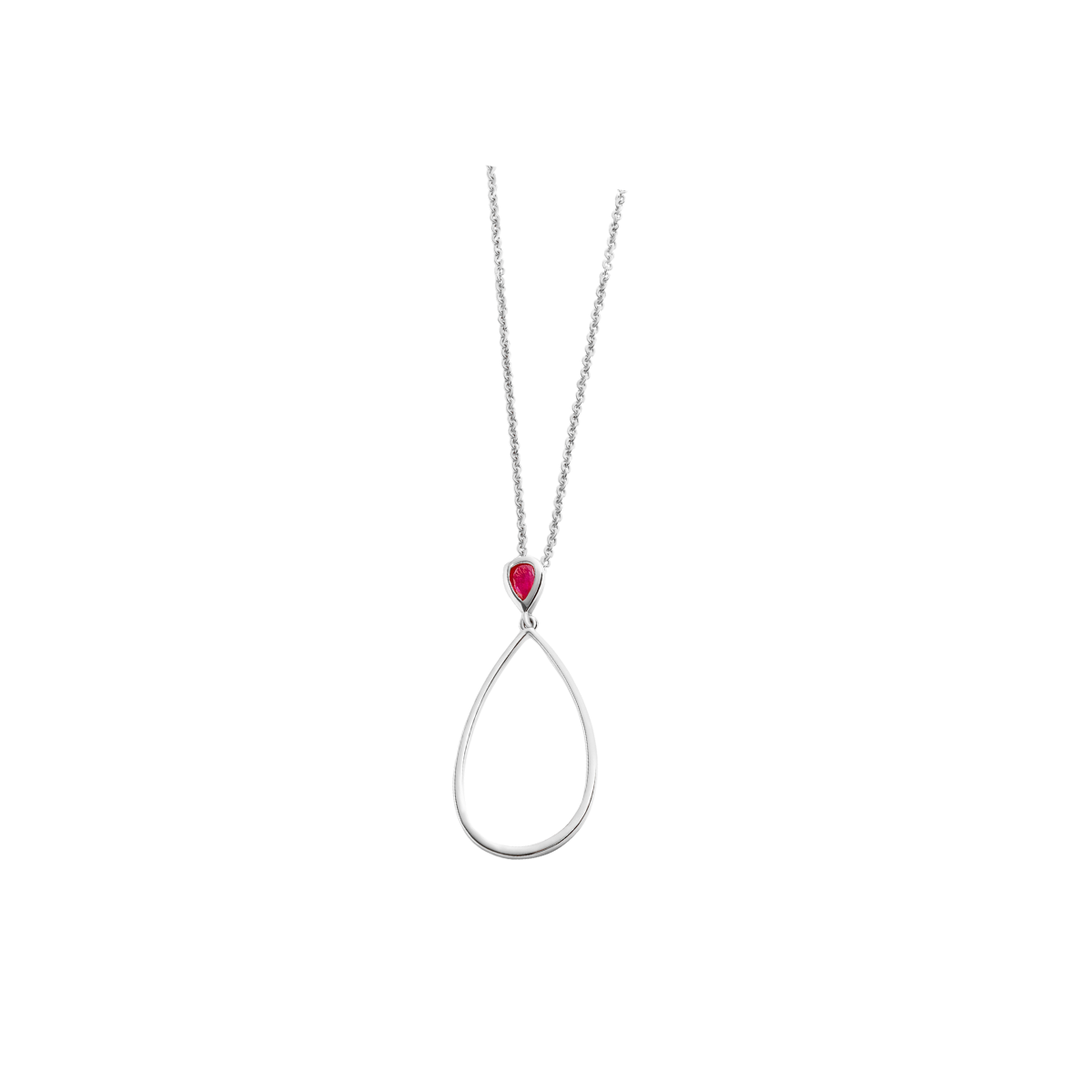 Long Petal Drop Necklace with Pear Cut Ruby
