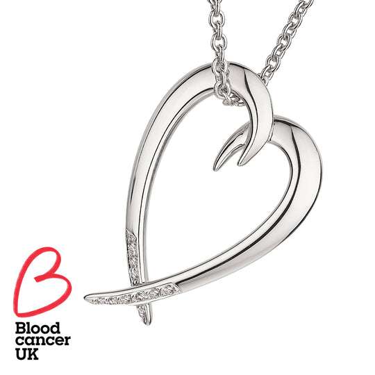 SILVER DIAMOND HOOKED HEART PENDANT