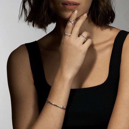 SILVER ROSE THORN BANGLE