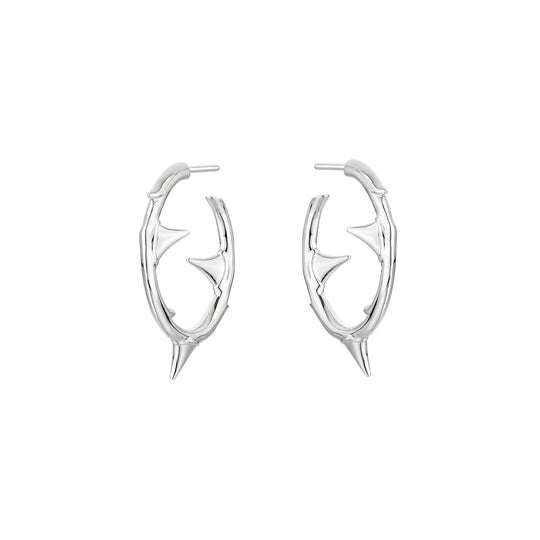 ROSE THORN SILVER MEDIUM HOOP EARRINGS