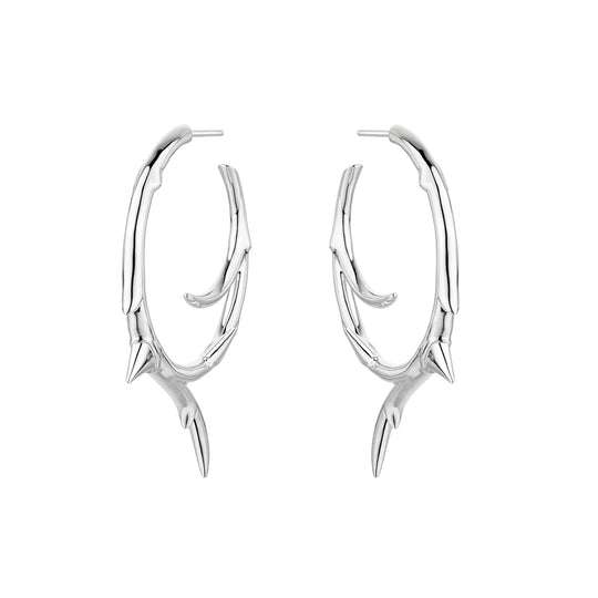 ROSE THORN SILVER LARGE HOOP EARRINGS
