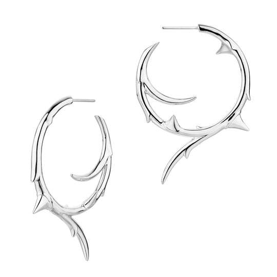 ROSE THORN SILVER LARGE HOOP EARRINGS
