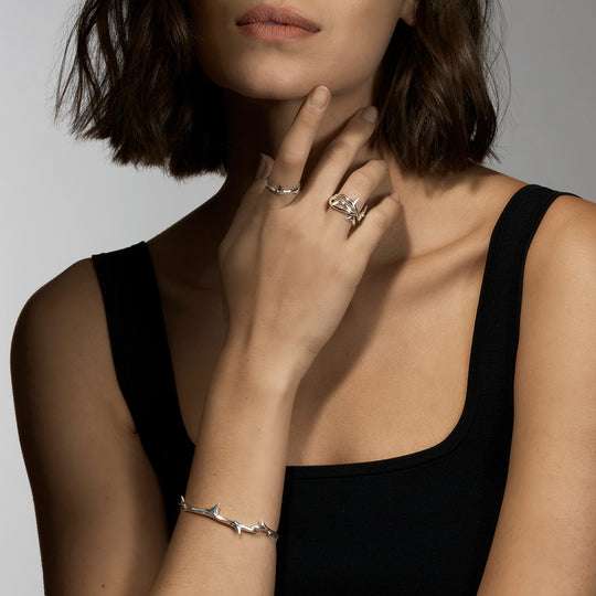 ROSE THORN SILVER LINKED BRACELET