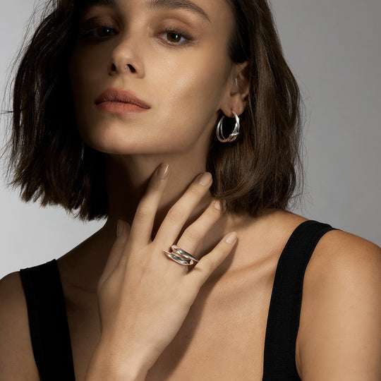 SABRE DECO SILVER CROSSOVER RING