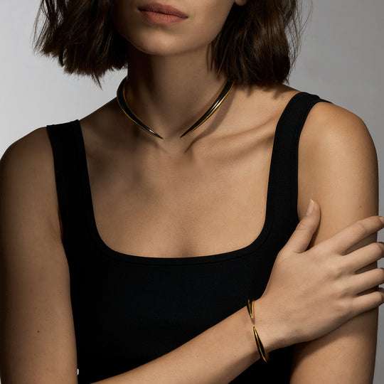 SABRE DECO YELLOW GOLD VERMEIL CERAMIC CUFF BANGLE