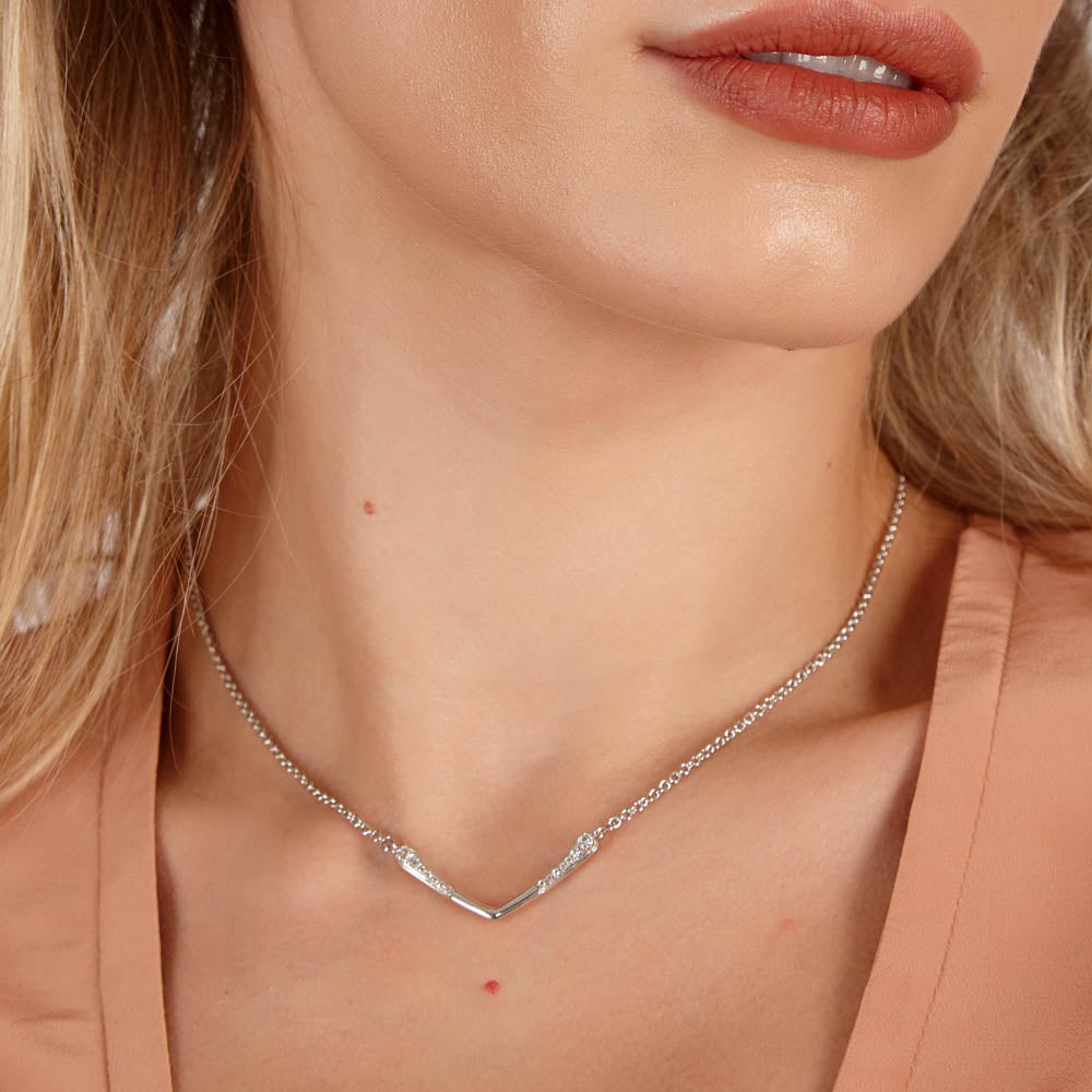 Skinny Drip Wishbone Pendant with White Topaz