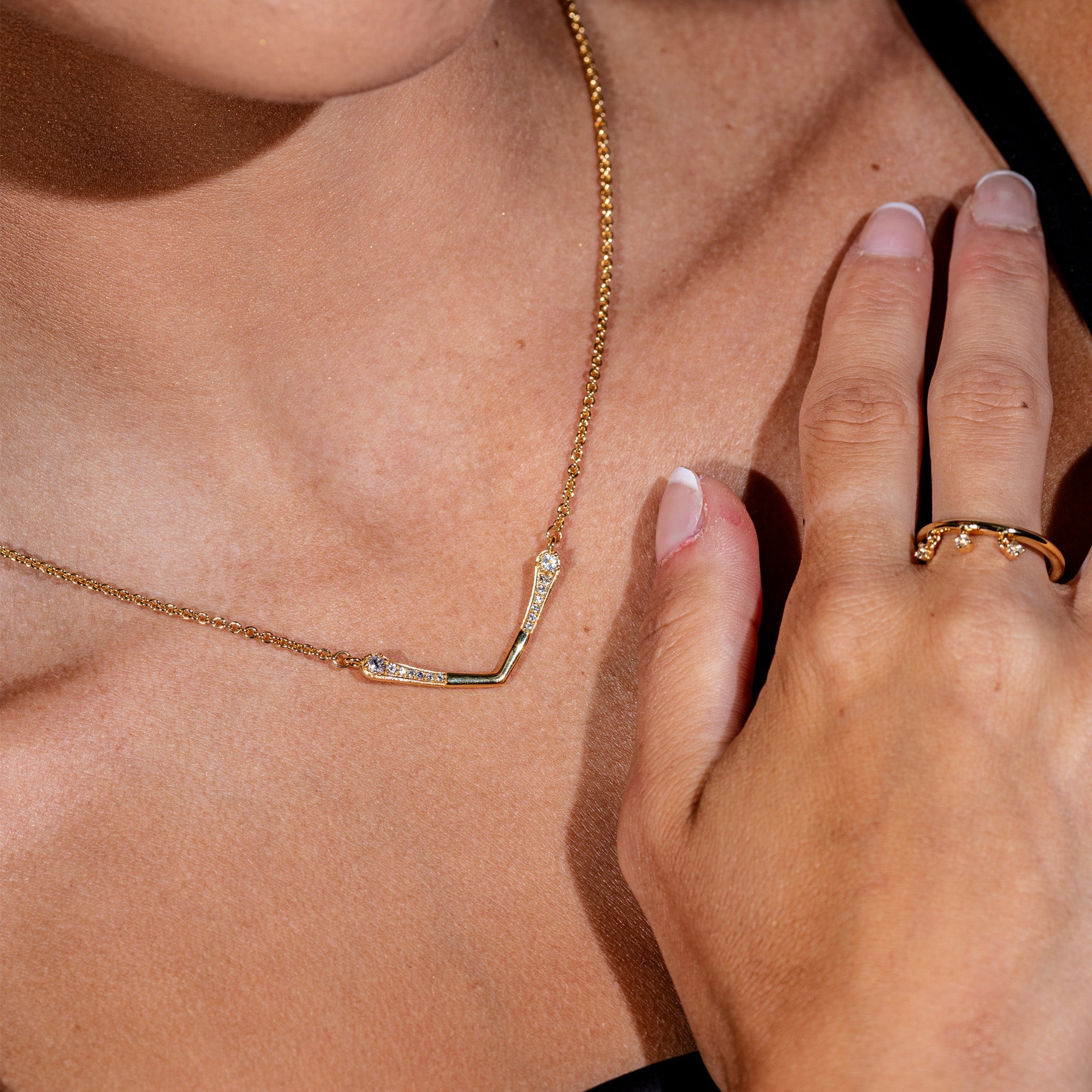 Skinny Drip Wishbone Pendant with White Topaz in Gold Vermeil