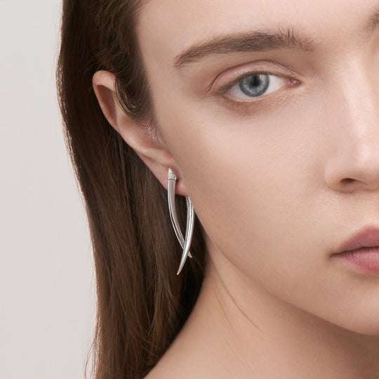 SILVER DIAMOND CROSSOVER EARRINGS