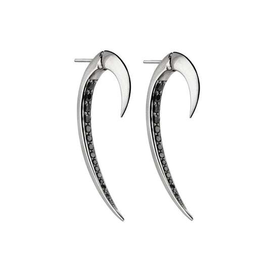 SILVER BLACK SPINEL HOOK EARRINGS