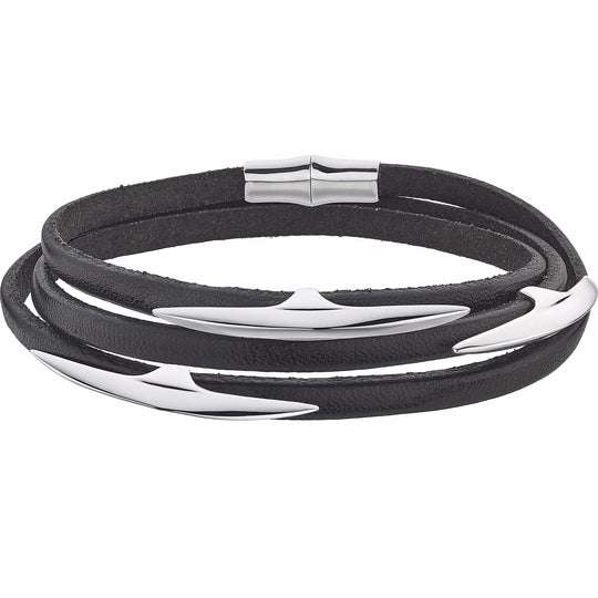 SILVER ARC MULTI LEATHER WRAP BRACELET
