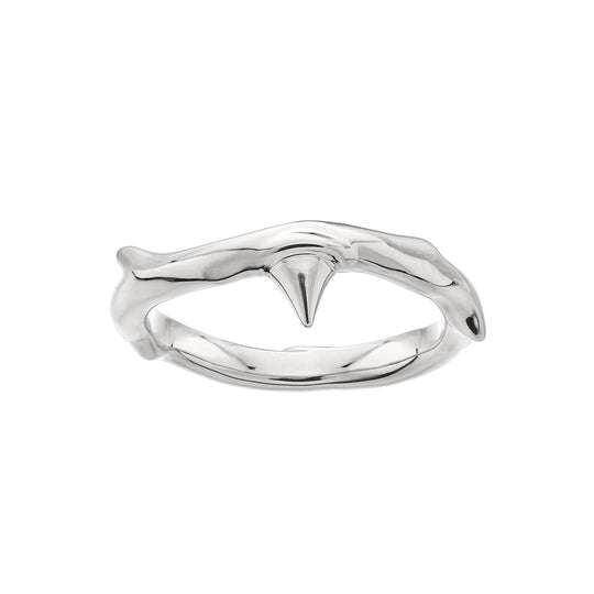 SILVER ROSE THORN BAND RING