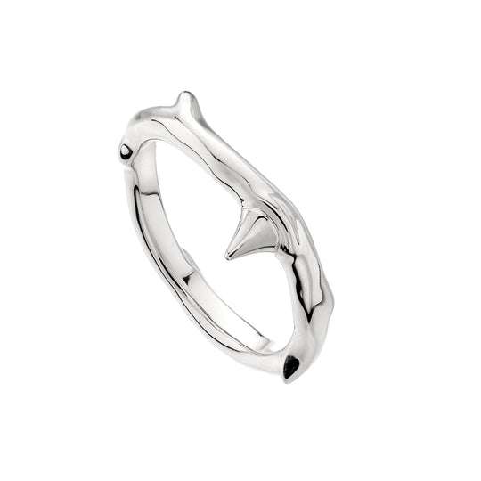 SILVER ROSE THORN BAND RING