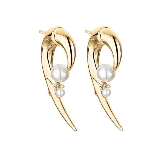 YELLOW GOLD VERMEIL HOOKED PEARL EARRING