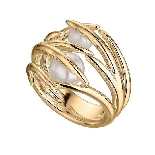YELLOW GOLD VERMEIL DOUBLE HOOKED PEARL RING