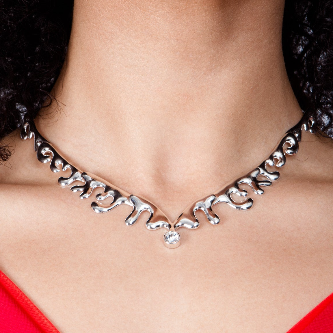 Wave Necklace with White Topaz