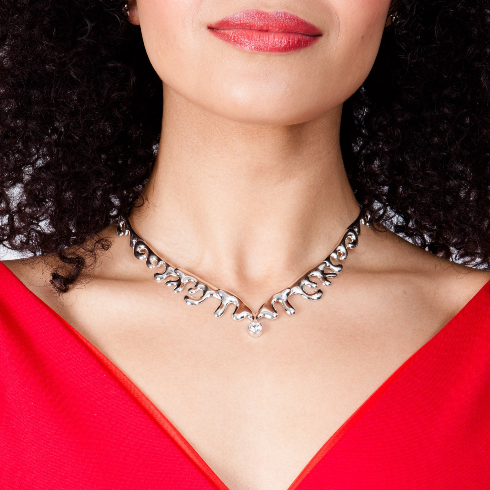 Wave Necklace with White Topaz