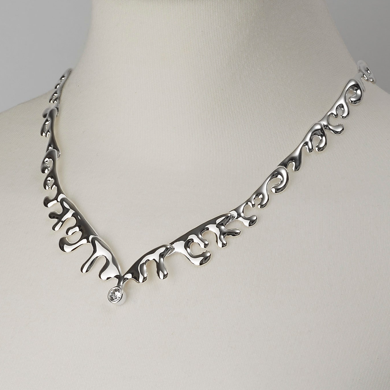 Wave Necklace with White Topaz