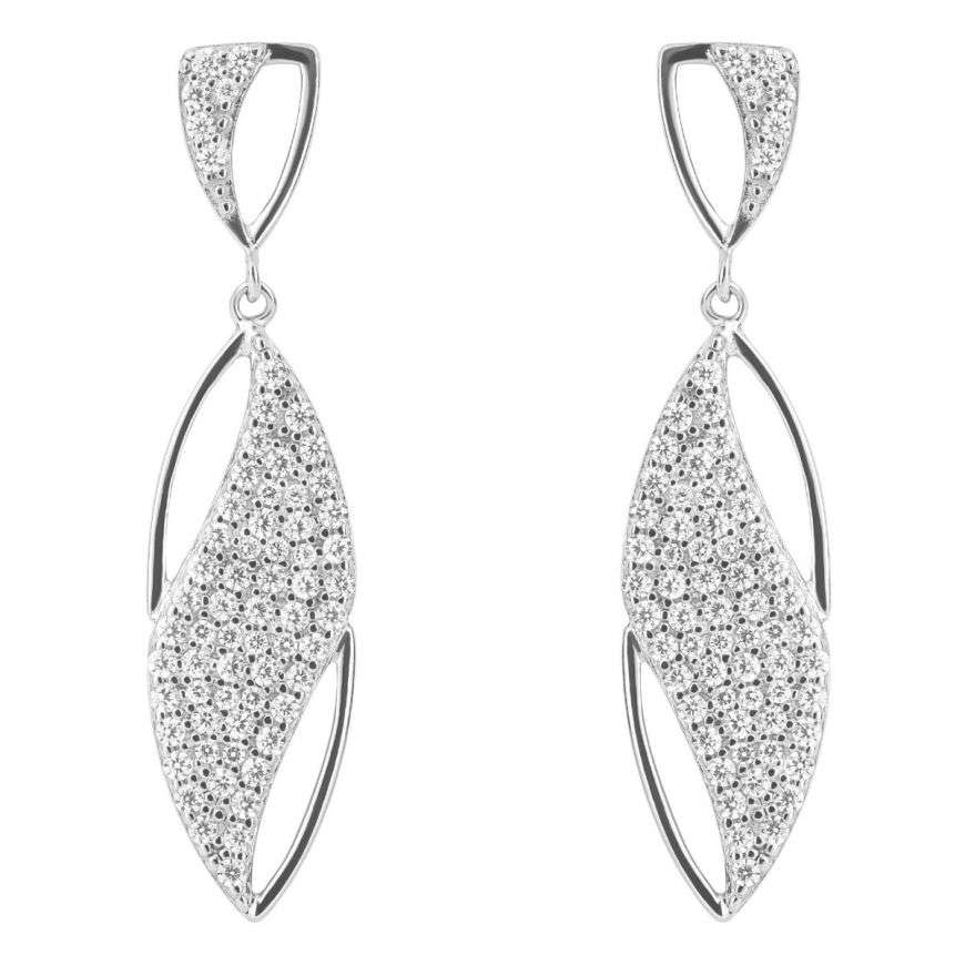 Navette Drop Earrings with Pave CZ Wave